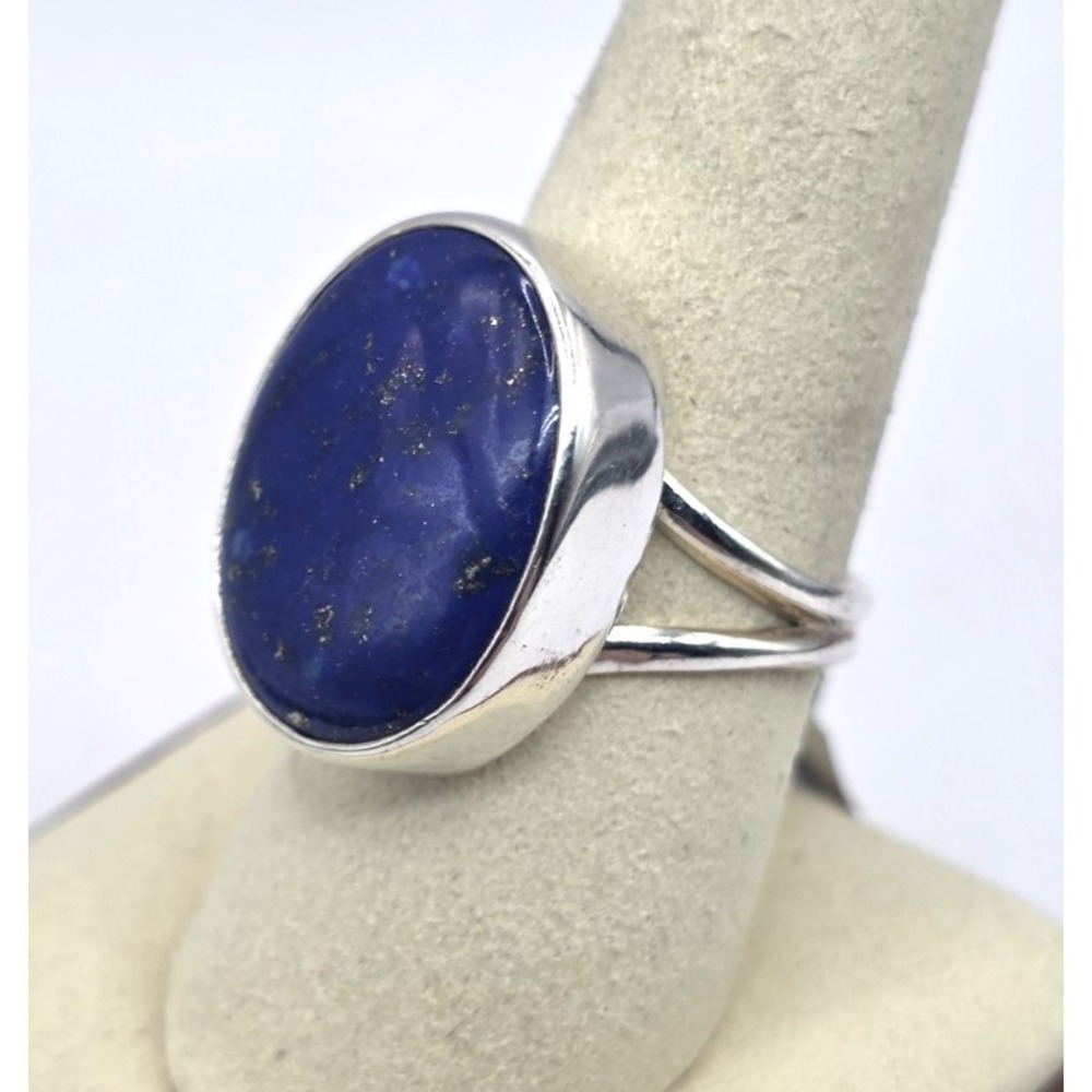 Genuine Lapis Lazuli Oval Ring Sterling Silver 925 Size 9 Bezel Set Handmade NWT